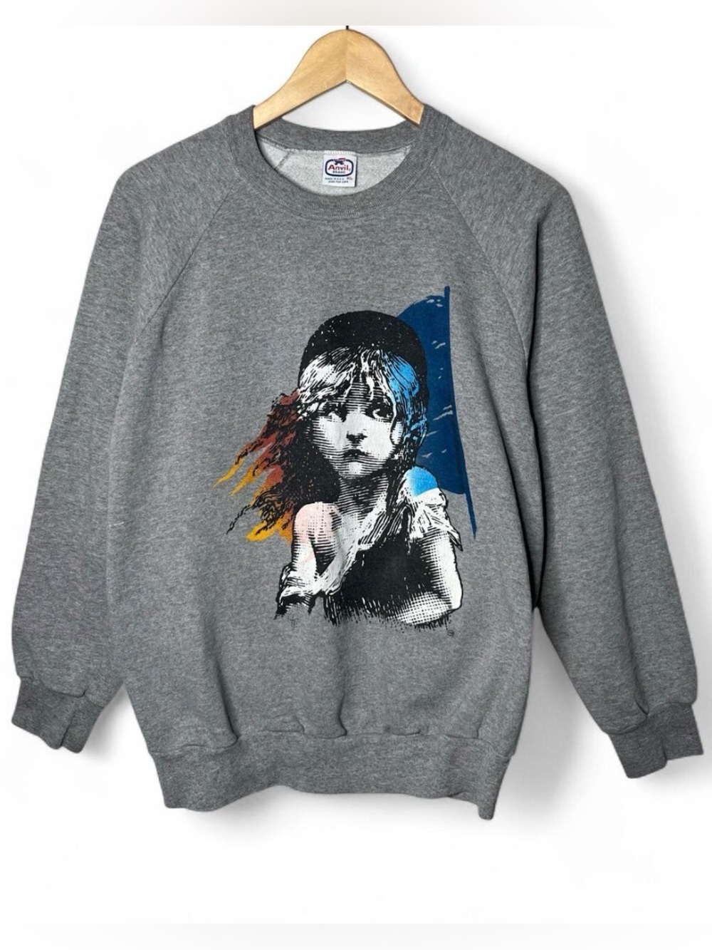 80s Vintage Anvil Les Miserables Grey Crewneck Sweater Sweatshirt 1986 Theater